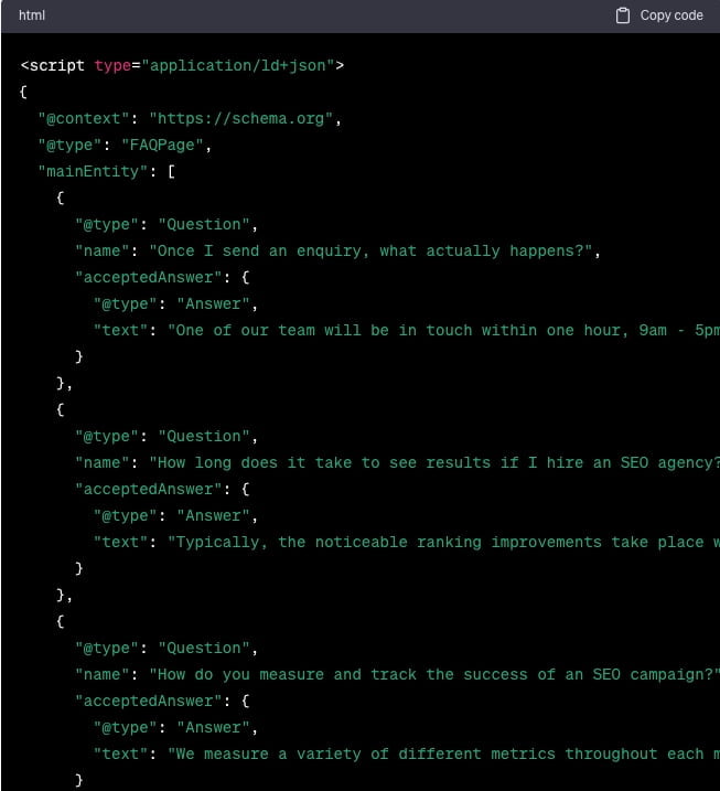 FAQPage schema from ChatGPT