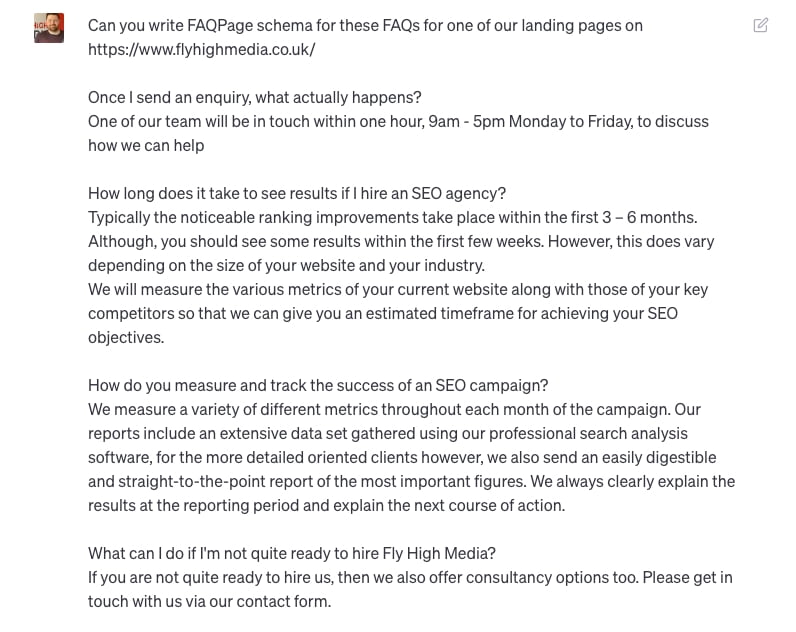 FAQPage schema prompt for ChatGPT