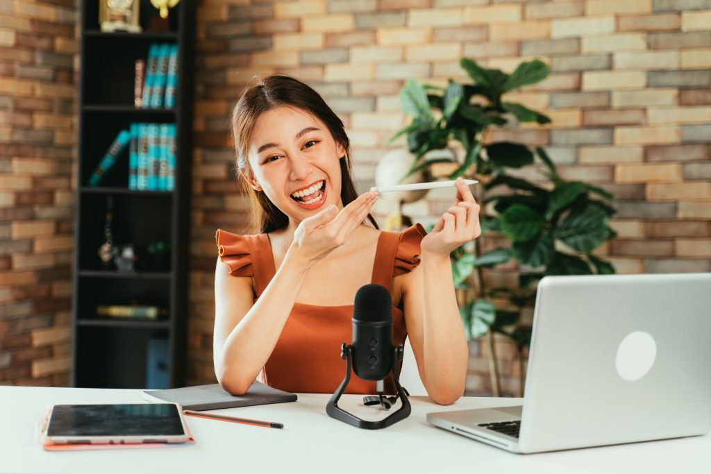 Influencer promoting product