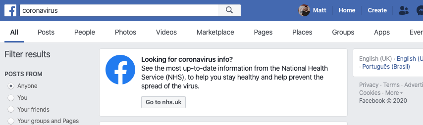 corona virus facebook