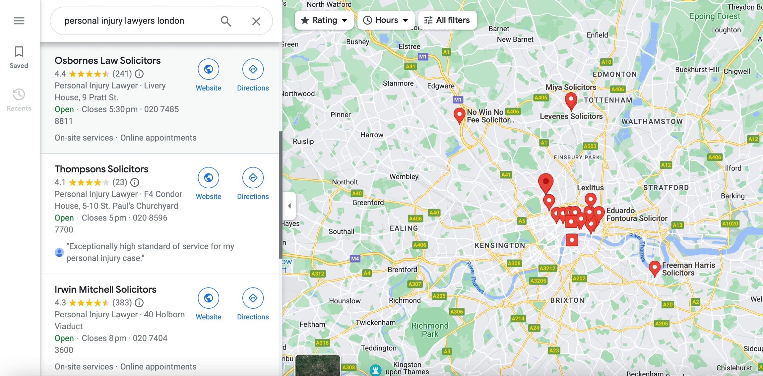 Google Maps search results London