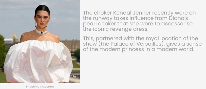 Kendall Jenner in Diana inspired choker walking Jacquemus 2023