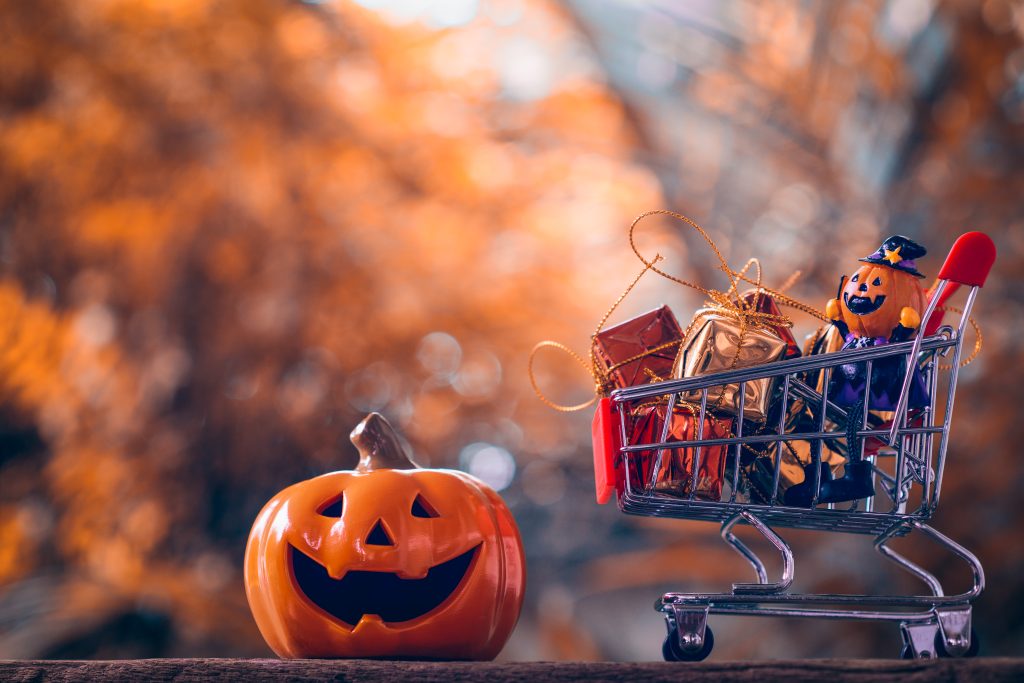 Pumpkins in a trolley.