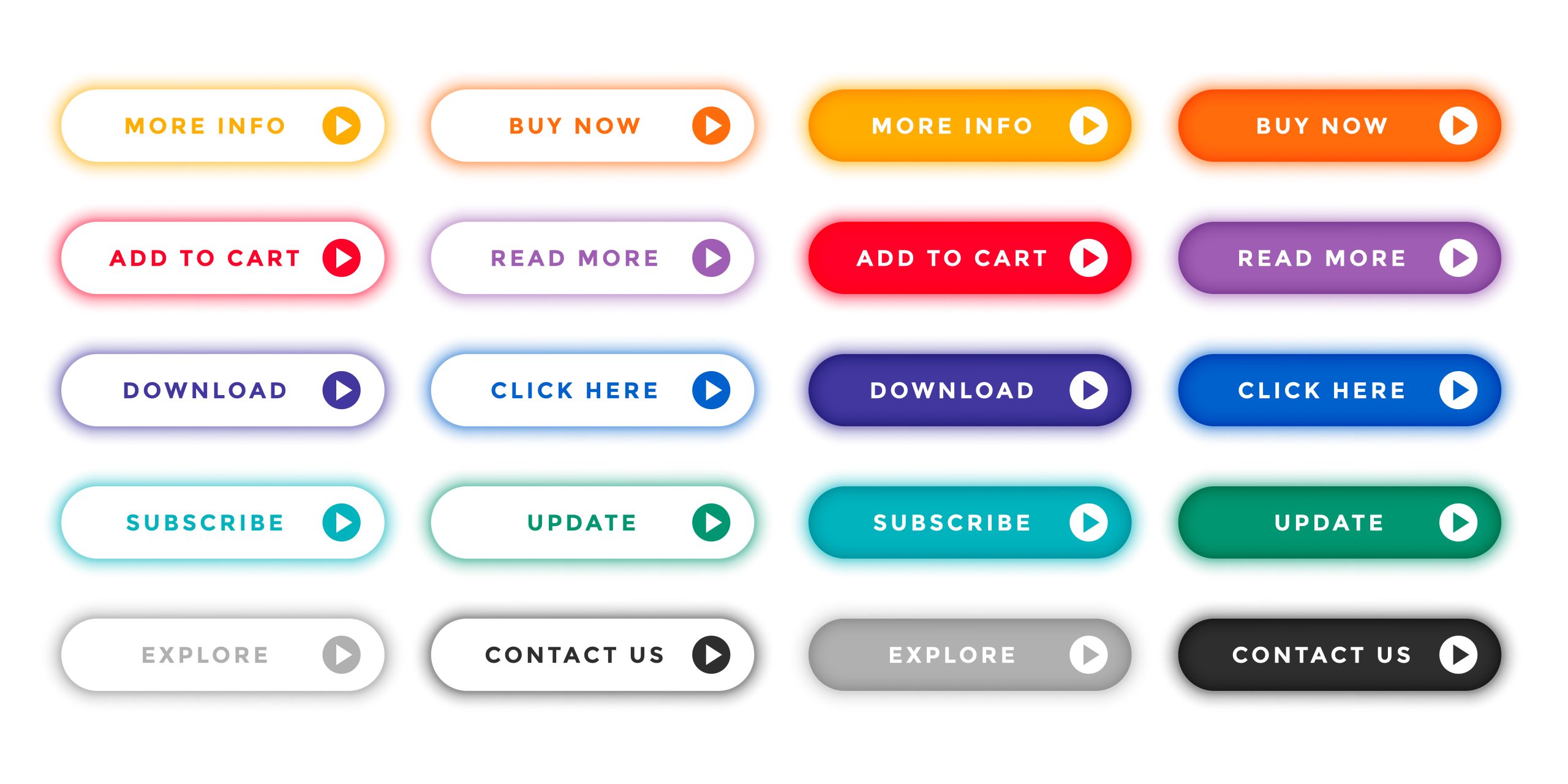 web buttons collection for different purposes on white background