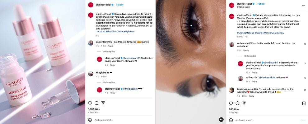 clarins replying to comments on social