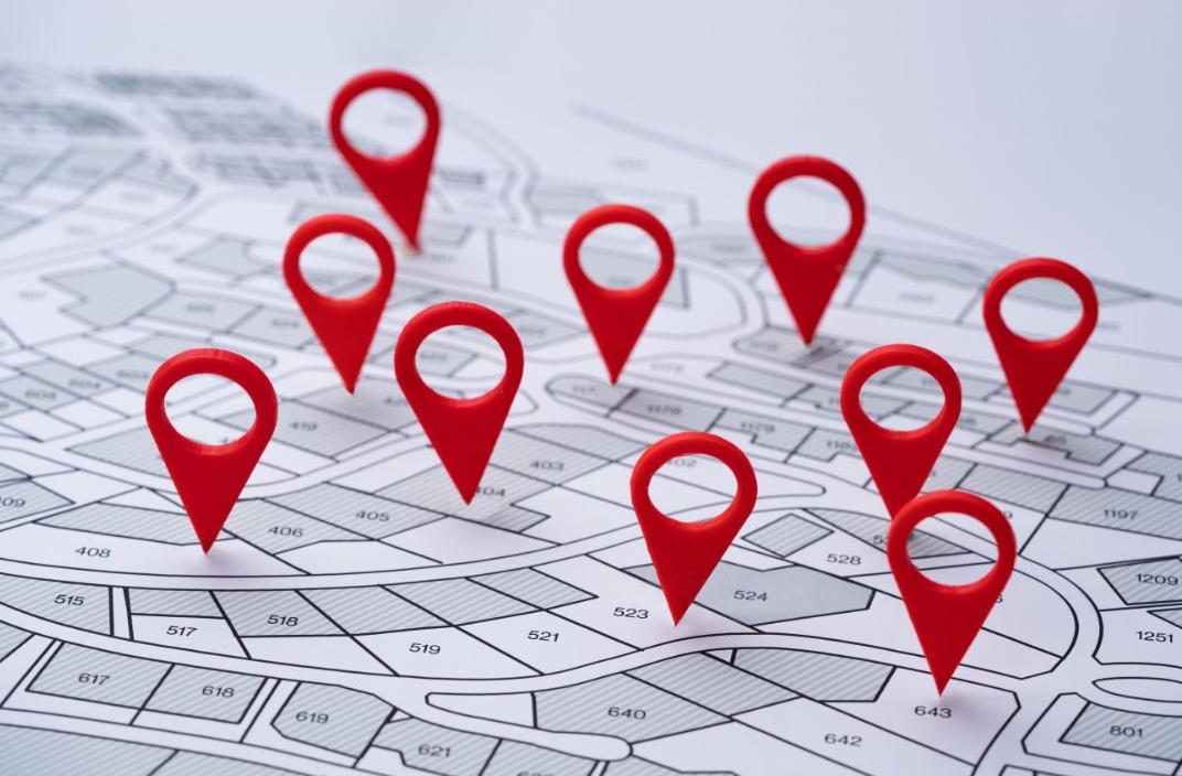 pinned locations on map