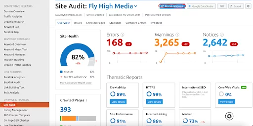 site health audit screenshot semrush
