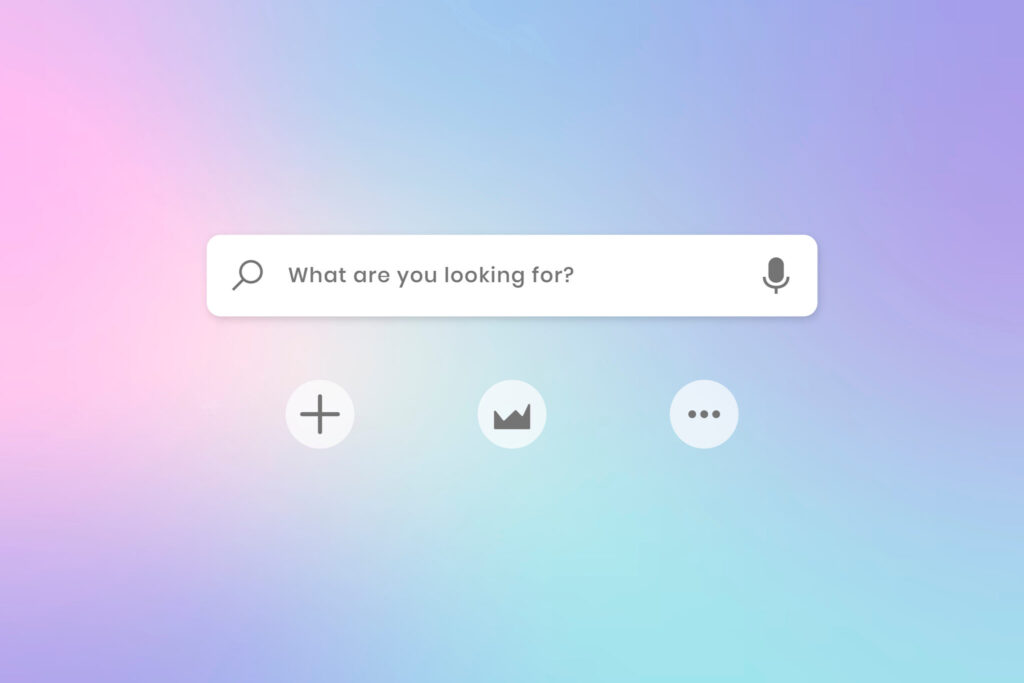 Search screen with "What are you looking for?"