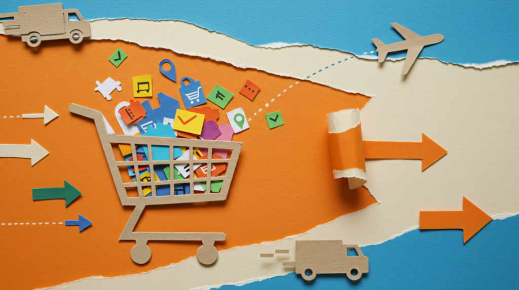 Paper shopping cart with icons