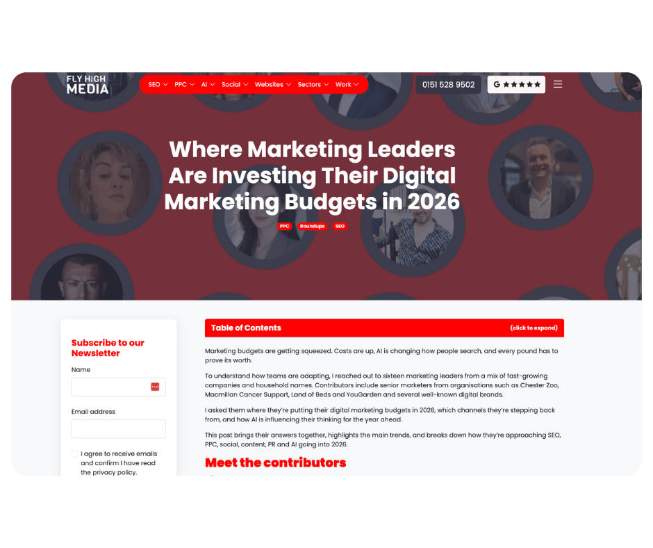 Digital marketing webpage screenshot